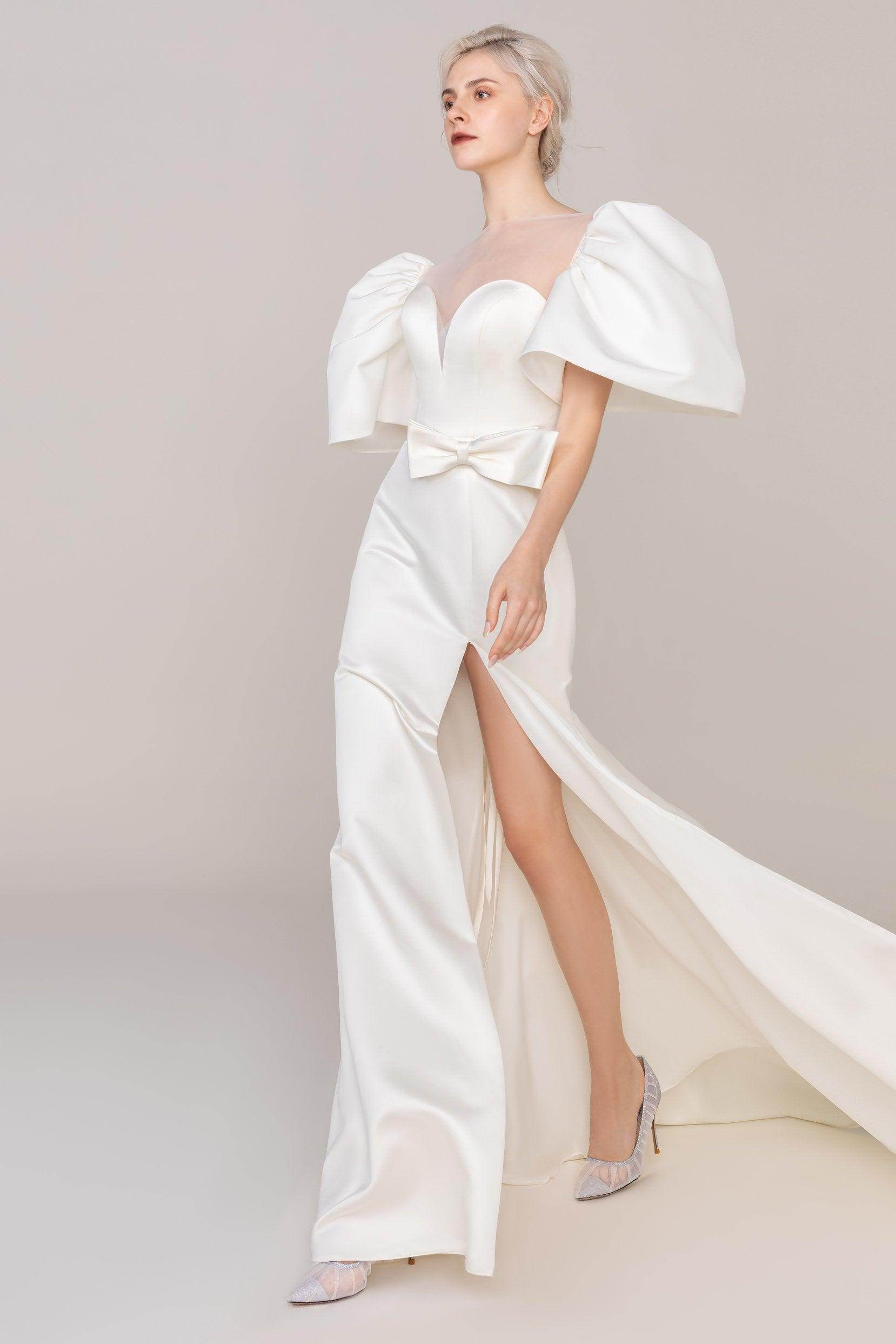 Trumpet-Mermaid Sweep-Brush Train Satin Wedding Dress CW2476 - COCOMELODY